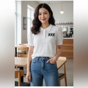 White Textured Polo Shirt